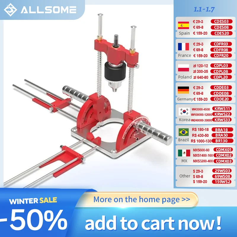 Allsome Precision Drill Guide for Power Drills,Multi-Angle Guide Attachment Holder with chuck for Flat and Round Workpieces