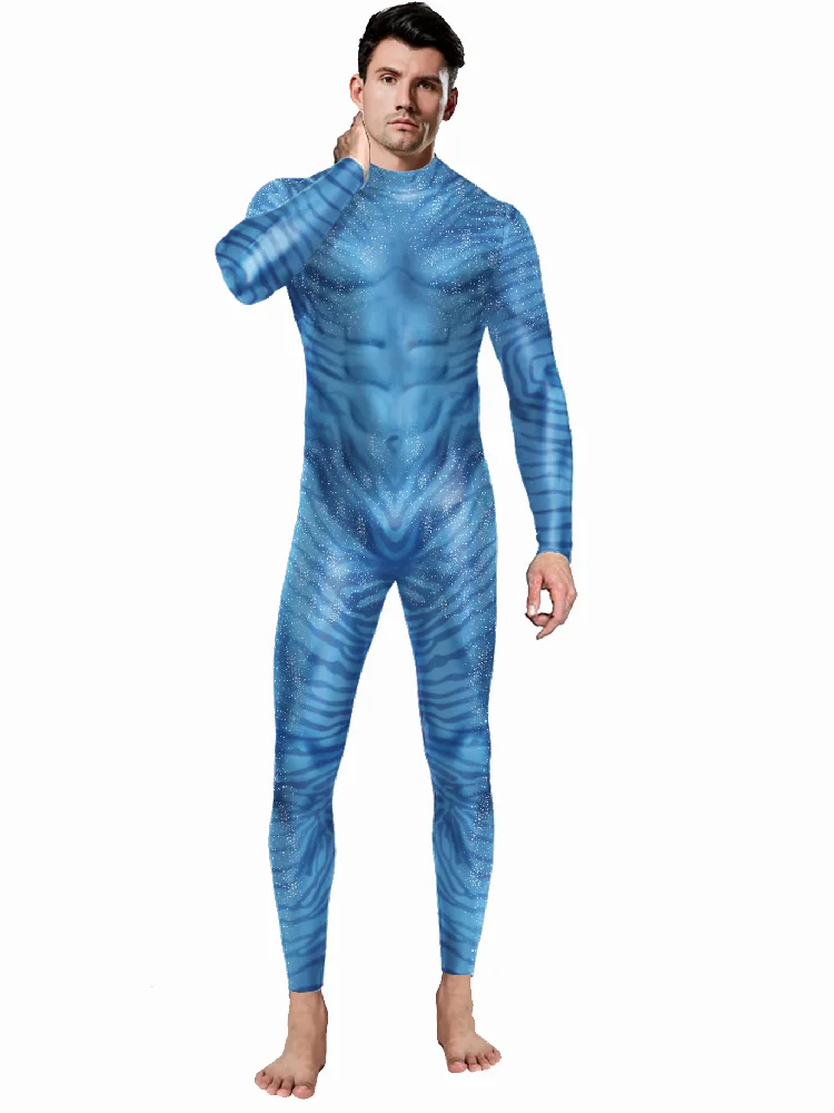 ภาพยนตร์ Avatar คอสเพลย์เครื่องแต่งกายผู้หญิงผู้ชาย Carnival Purim Zentai บอดี้สูทซิปด้านหลัง Blue Alien Jumpsuit เทศกาลเสื้อผ้า