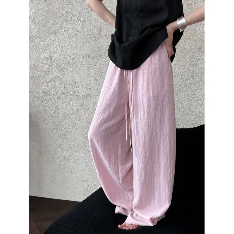 

Women Lyocell Linen Wide-Leg Pants,Summer Elastic Darwstring Waist Loose Lightweight Casual Pants
