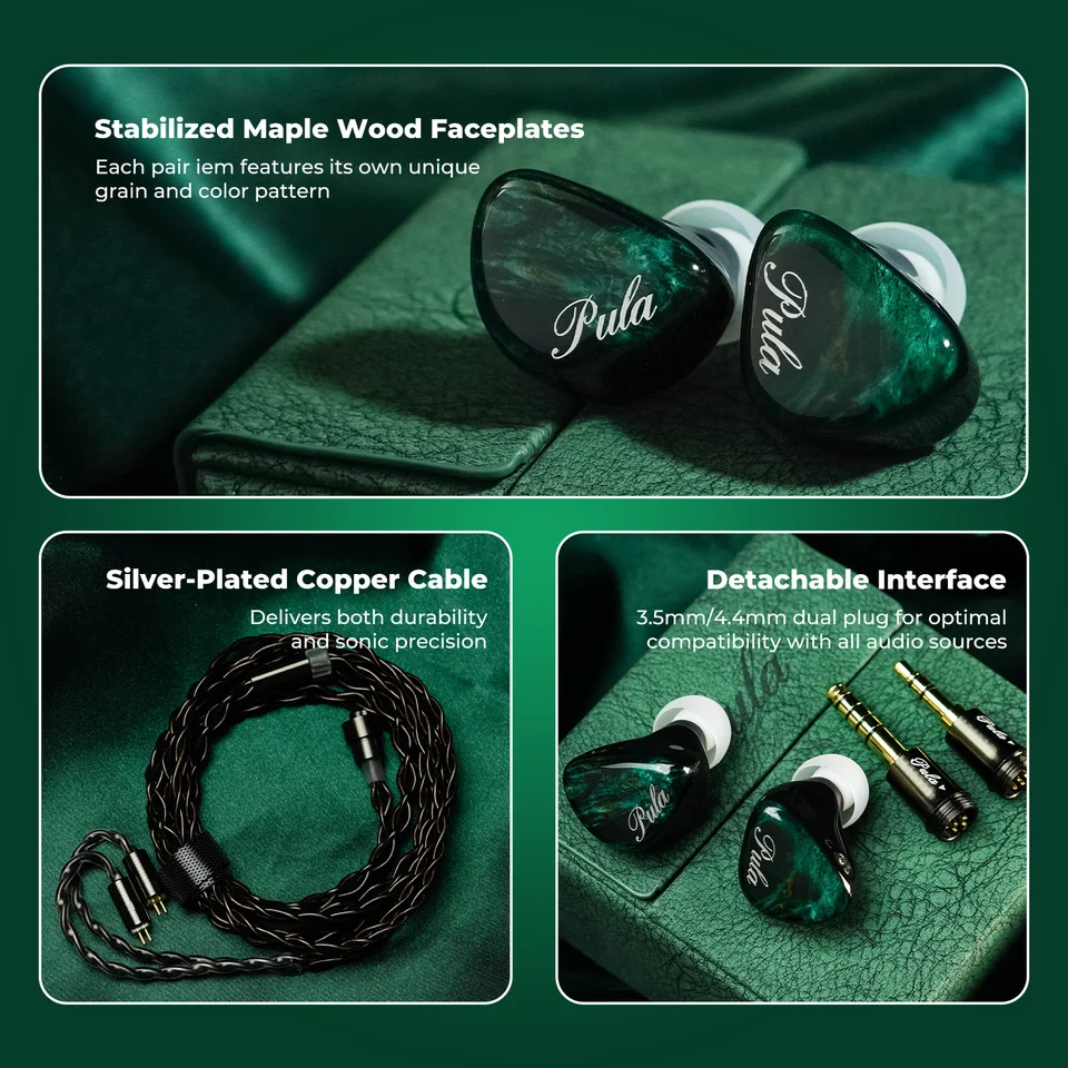 سماعات أذن HiFi للسائق الديناميكي المطلي بالبريليوم من PULA Unicrom مع مقابس قابلة للتبديل مقاس 3.5 مم + 4.4 مم