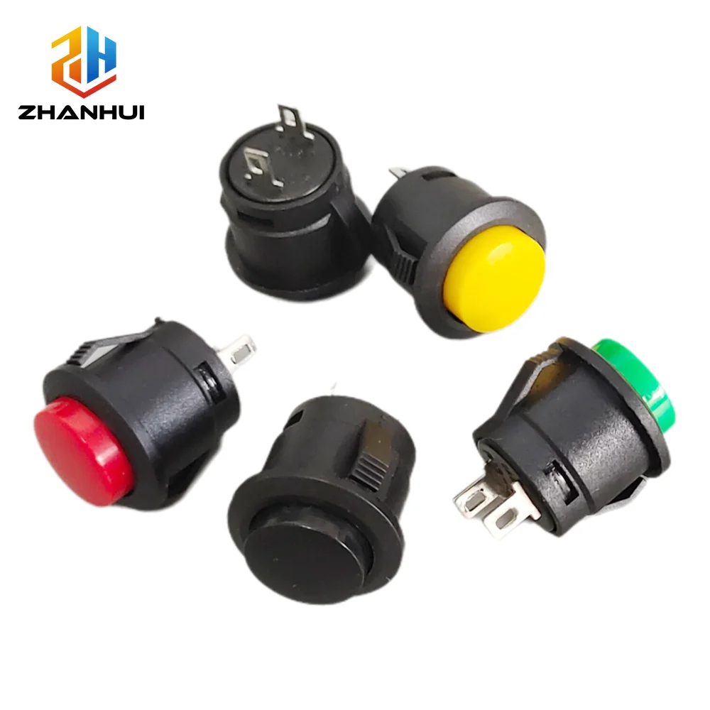 6PCS R13-507 16mm Round Self-resetting Power Button Non-latching Panel Installation Push Switch Electronic Control Accessories