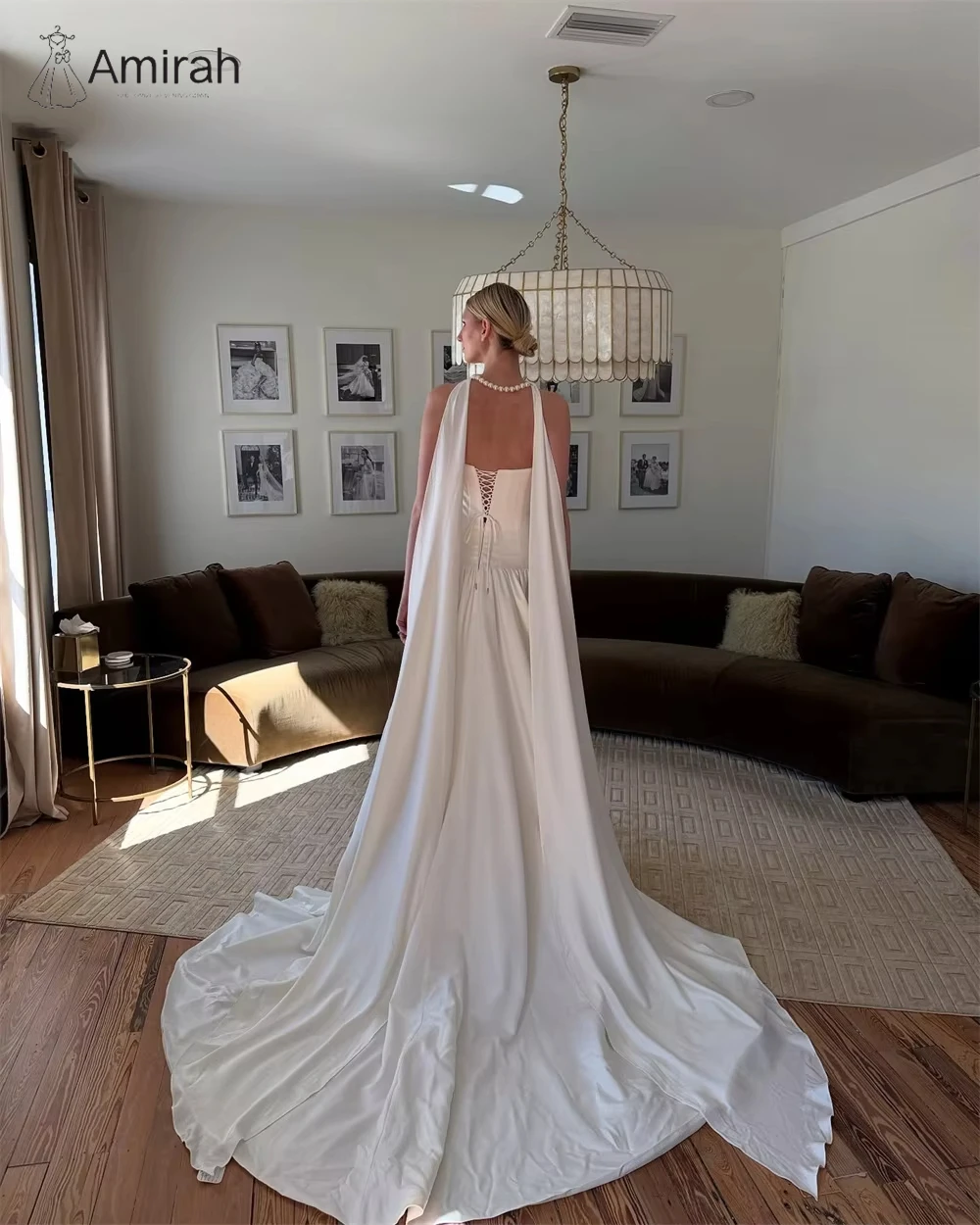 아미라 우아한 화이트 이브닝 드레스 여성 우아한 프롬 드레스 2025 A라인 쉬폰 맞춤 제작 오프숄더 리본 볼 가운
