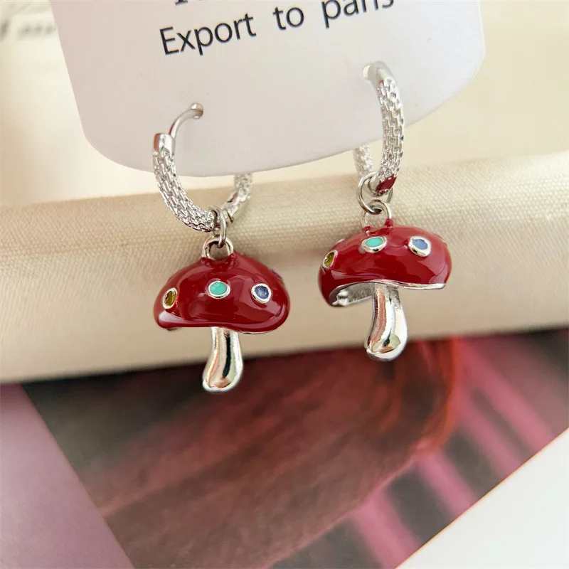 Vintage Creativity Oil-Drop Redwine Beads Mushroom Pendant Earrings for Women Fashion Accessories Charm Jewelry Party Gift view 6