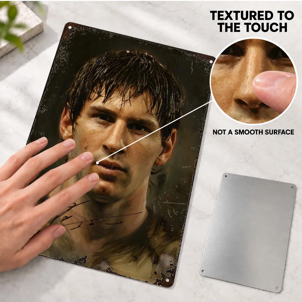 Lionel Messi Portrait Football Aluminum Poster Customized Metal Sign Oil Painting Style Wall Art For Home Gym Sports Lover Gift