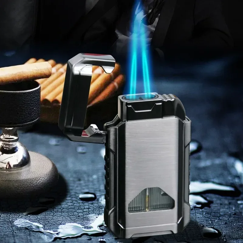 Dual-Fire Direct Gas Lighter Creative Flip-Top High-Power Cigar Smoking Accessories Butane Gas Windproof Cigarette Lighter