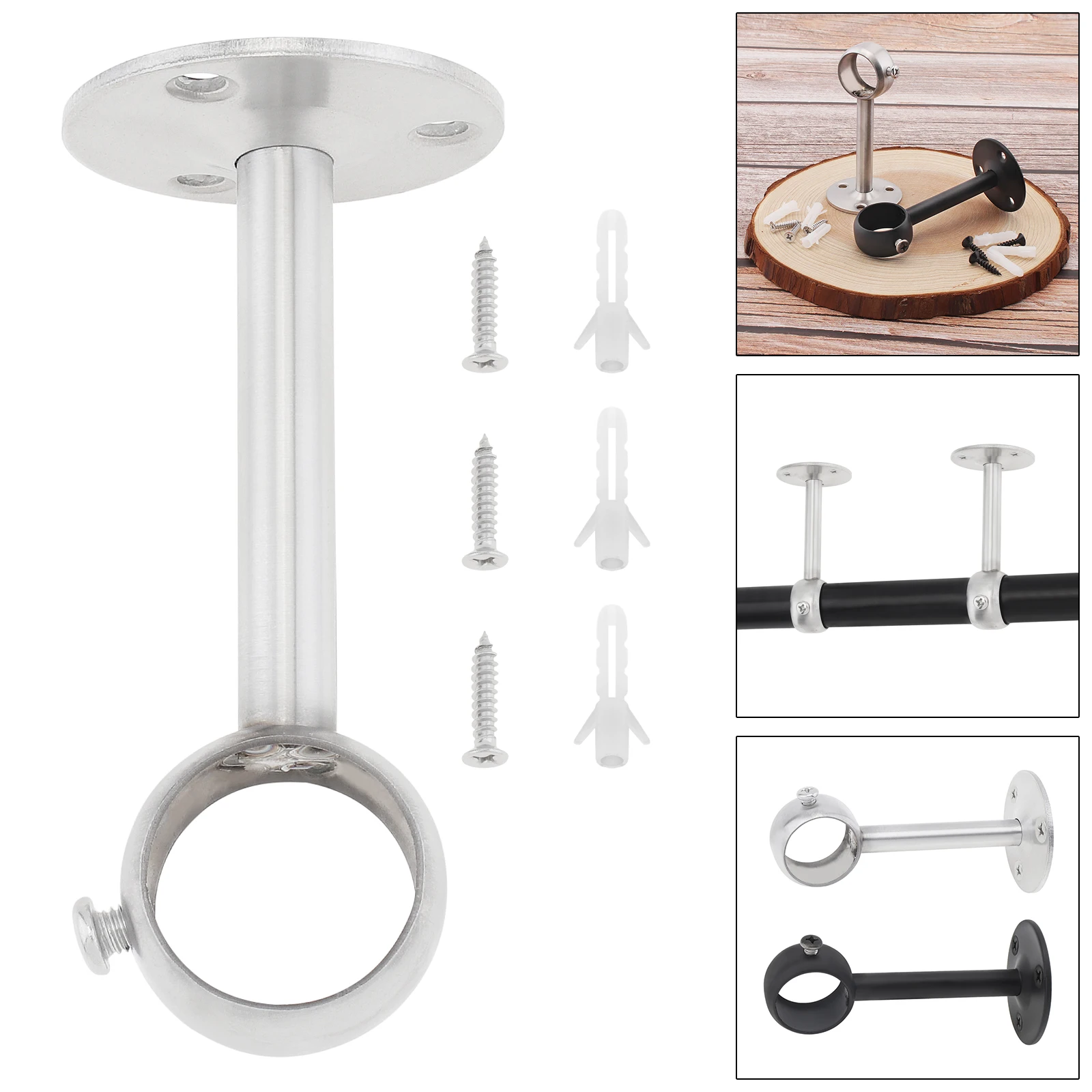 

1pc Curtain Rod Bracket Heavy Duty Three Holes Adjustable Stainless Steel Ceiling Curtain Rod Holder for 1 Inch Drape Pole