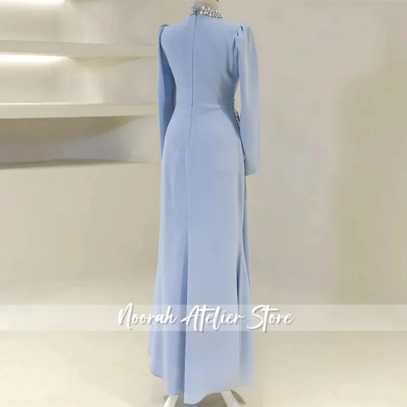 Arabische Prom Dress Aangepaste Lange Mouwen Hoge Hals Kristal Kralen Zeemeermin Avondjurken Arabische Party Gown Robe De Soiree