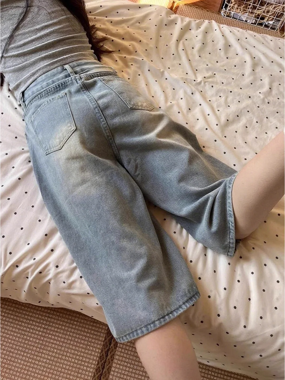 

American Retro Workwear Jeans orts Men's Summer Thin Seven-Point Loose Straight Knee-Length Slimming Six-Point Pants