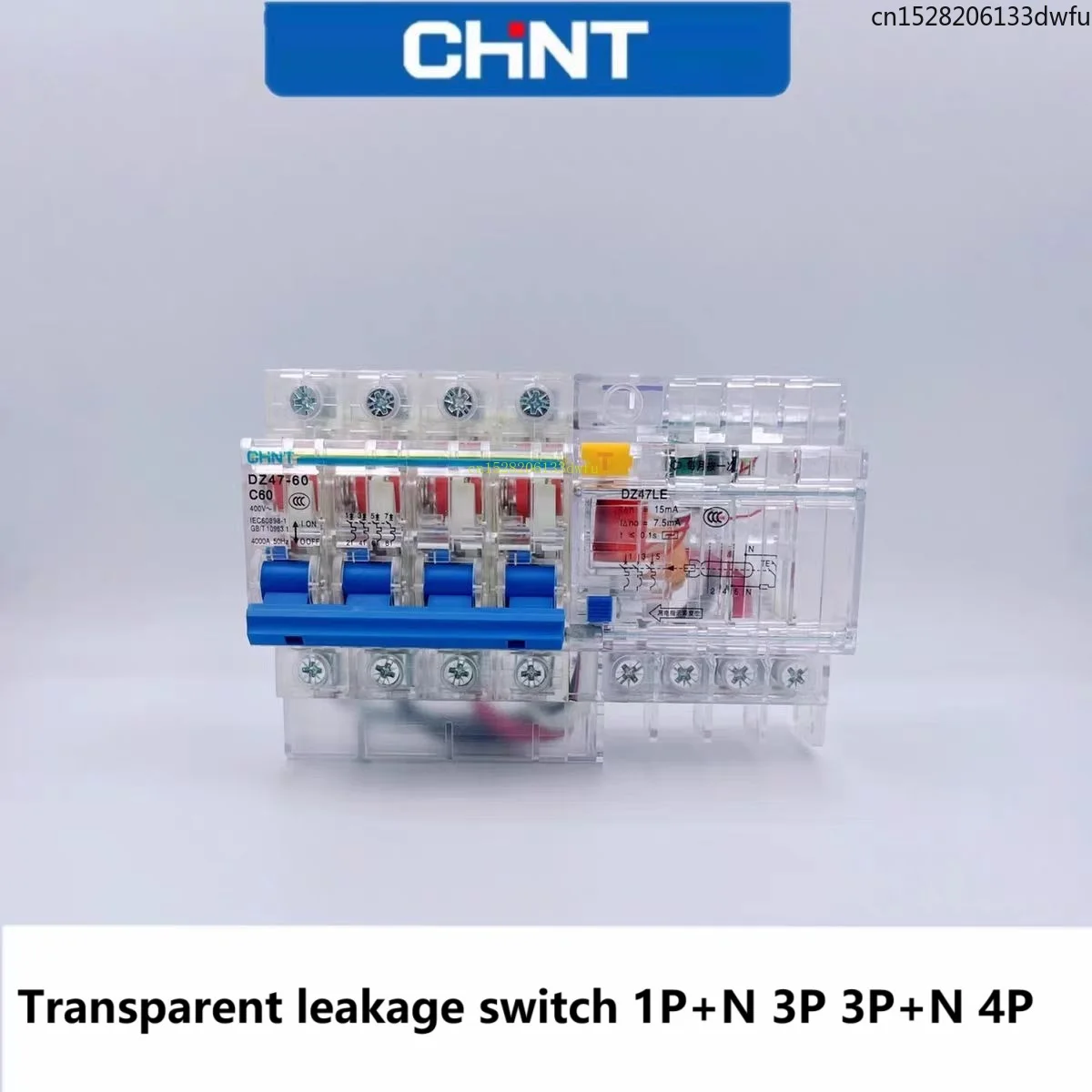 CHINT 15MA Transparent Shell Leakage Protector Circuit Breaker 220V 32A 40A 63A 380V Air Switch 1P 2P 3P 4P RCBO