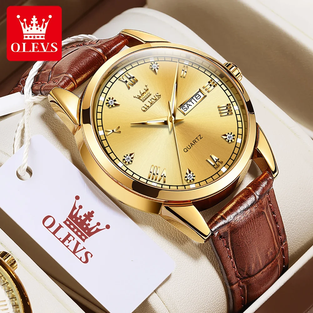 

OLEVS Original Man Luxury Watch Quartz WristWatch For Men Date Week Waterproof high-end man watch Gold Dial reloj hombre 6898
