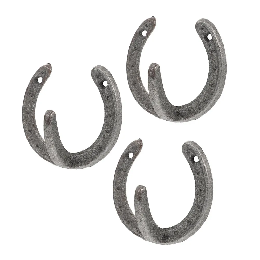 3Pcs Horseshoe Shape Wall Hook Iron Coat Hanger Sundries Organizer Decorative Vintage Wall Mounted Holder Home Storage
