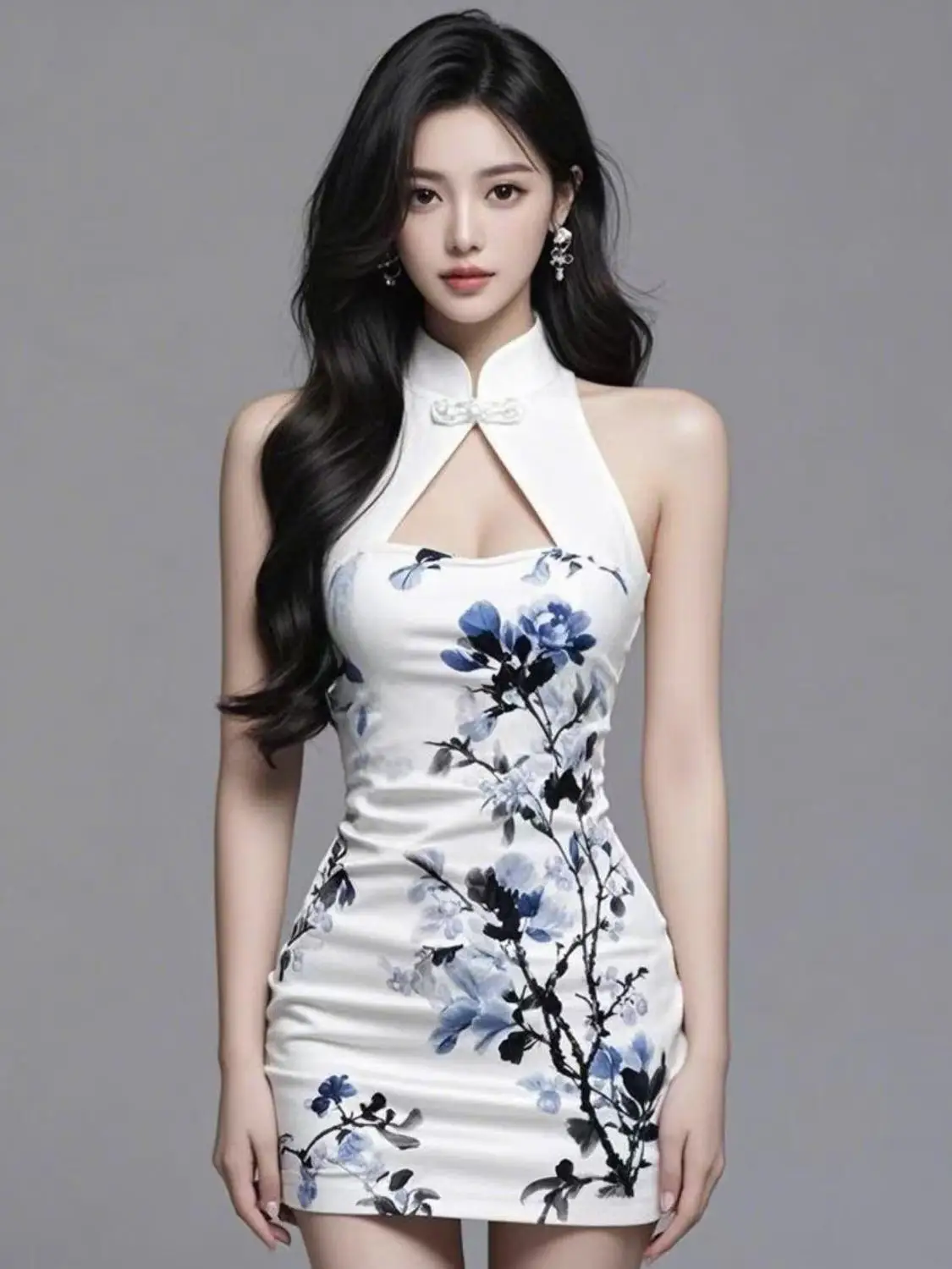 

Платье Cheongsam в китайском стиле — утягивающий крой с цветочным принтом, элегантный традиционный наряд для женщин, современный дизайн