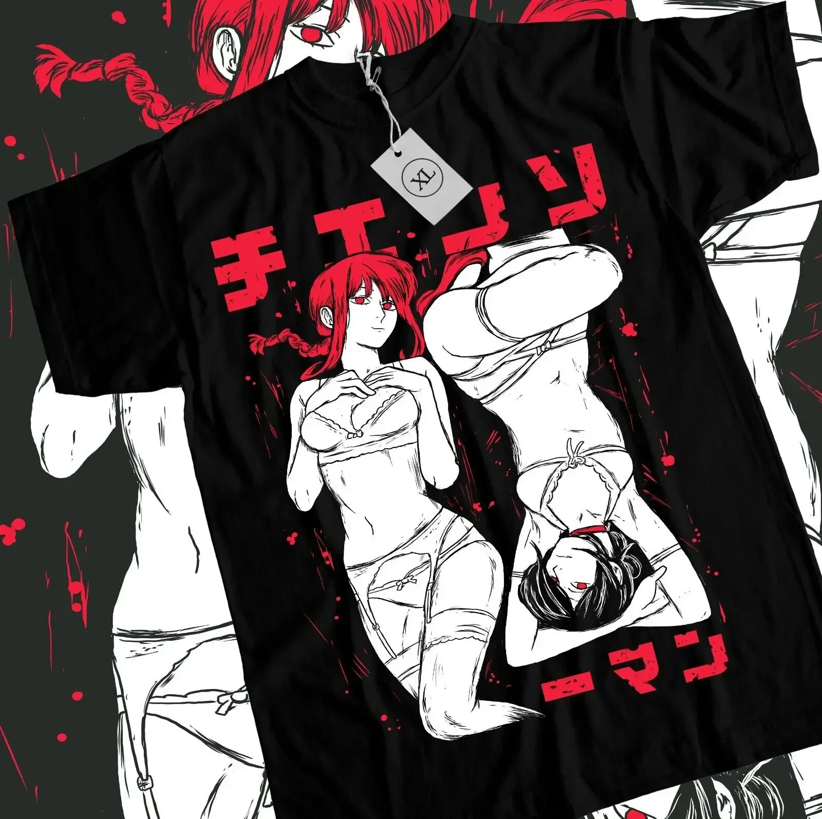 Chainsaw Man T-shirt Waifu Denji Power Horror Anime Pochita Black Shirt All Size