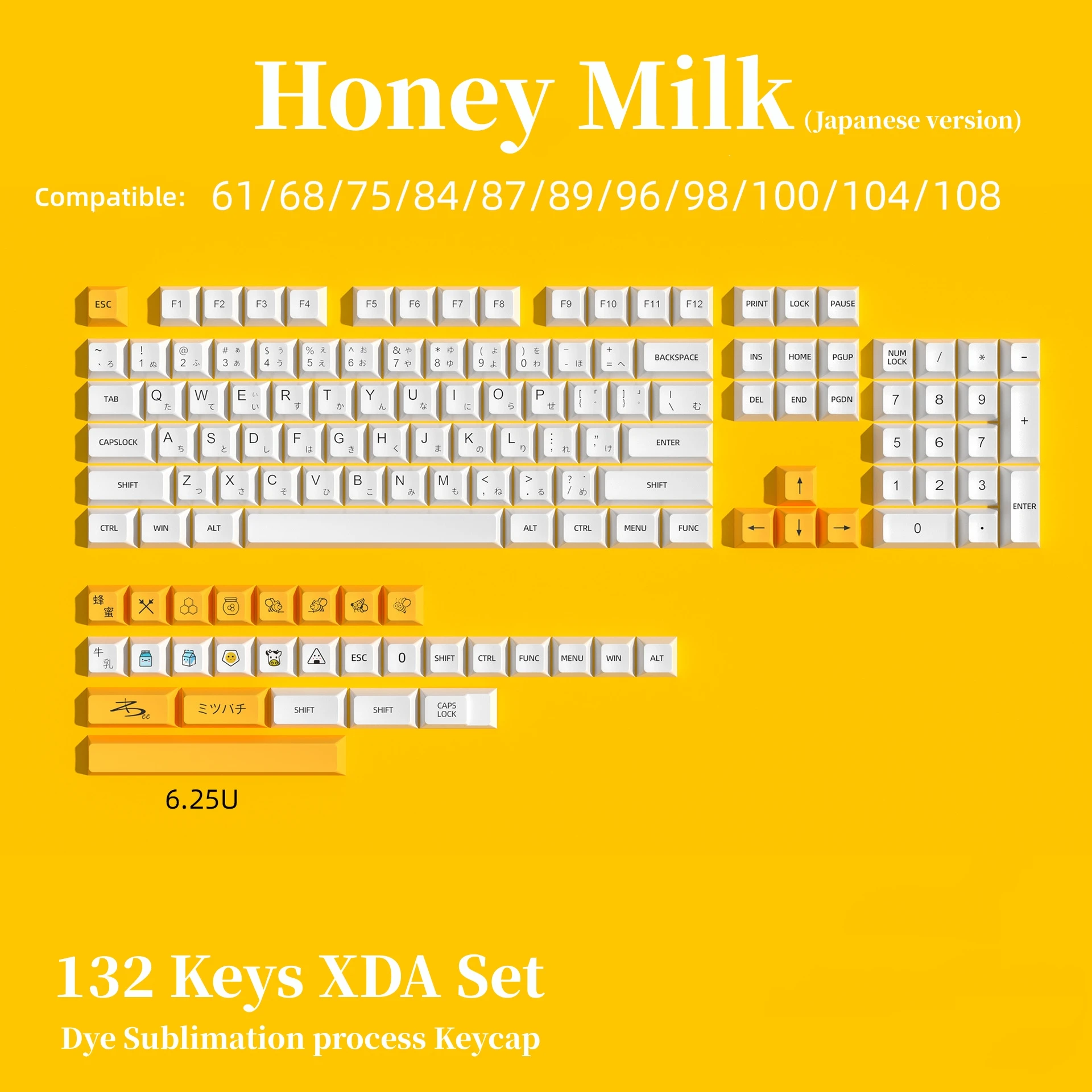 XDA PBT Keycaps 140 Keys Korean/Japanese/English/Russian Honey Milk Matcha PinkDye Sublimation For Gaming Mechanical Keyboard