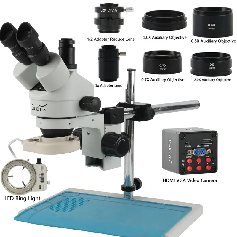 3.5X 7X 45X 90X Simul Focal Parfocal Trinocular Stereo Microscope 1080P HDMI VGA Video Digital Camera For Digital Image Output