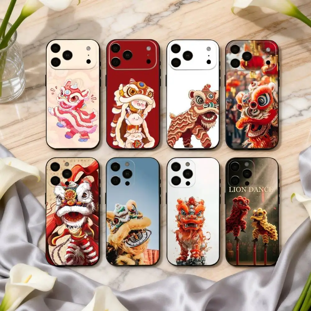

C-Chinese L-lion D-dance Phone Case For iPhone 17pro, 16,15,14,13,12,11 X XR Plus,Others Soft Black Cover