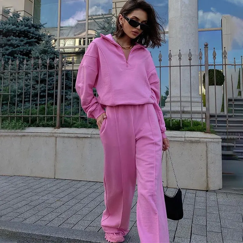 2022 Fashion Streetwear Lady Tracksuit Women Solid Loose Long Sleeve Top Wide Leg Pants Female Suit Autumn Casual Sweatshirt Set