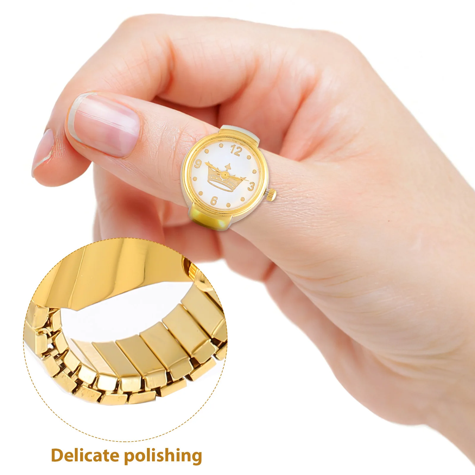 2Pcs Finger Ring Watches Noble Colors Arabic Numerals Clear Hands Everyday Wear Party Wedding Decorative Timepiece