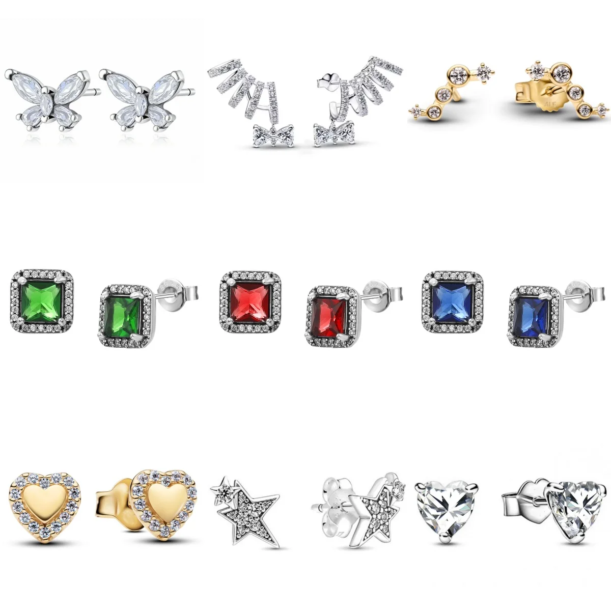 Pendientes de Aro con Cristales 2026 para Mujer, Joyería con Mariposa Blanca, Corazón y Estrella, Pendientes Originales de Plata de Ley 925