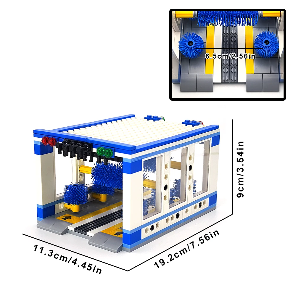 Building Block Car Wash Shop Toy Set, Urban Automatic Car Cleaning Service Station, MOC Urban Assembly Building Expansion