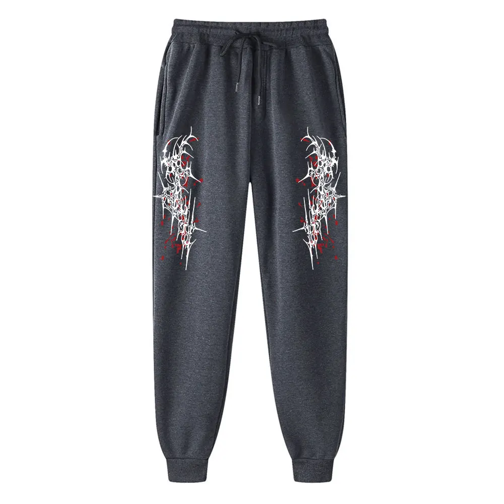 بنطال رجالي بتصميم برباط كبير الحجم للارتداء اليومي بنطال رياضي بطباعة شوكة بنطال رياضي مريح للركض #1