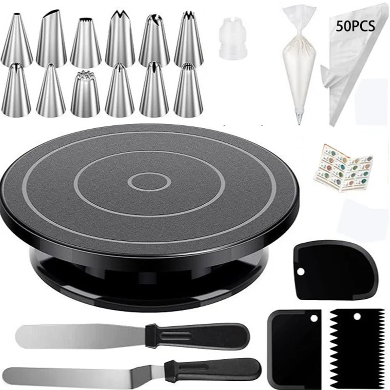 

69-Piece Cake Decorating Set- Non-Slip Turntable with 12 Piping Tips, Scrapers&Tool for Professional Baking Tools Piping Nozzles