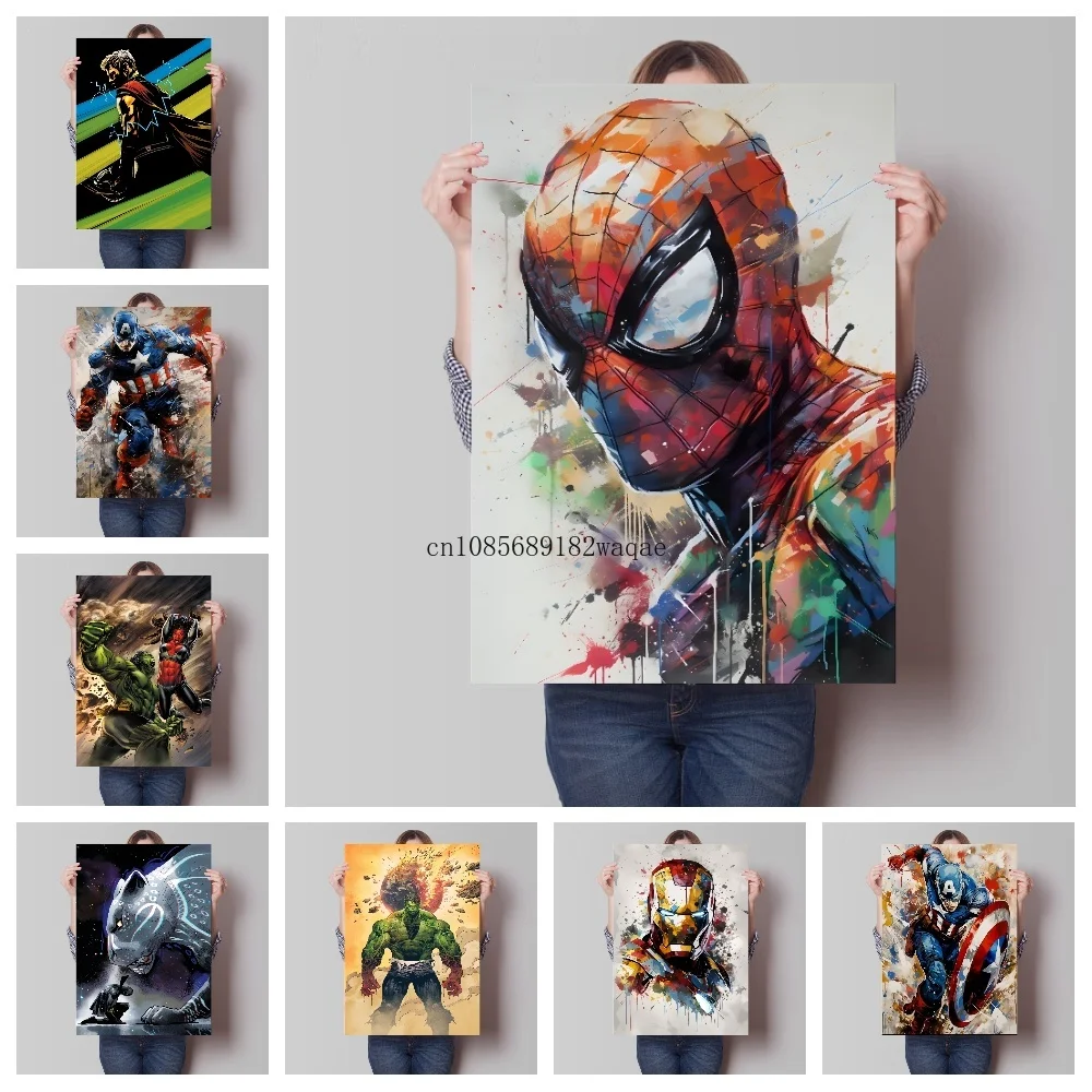 

Miniso Marvel Superhero Spider Man Iron Man Hulk Captain America Thor Canvas Poster Avengers Art Museum And Room Wall Decoration