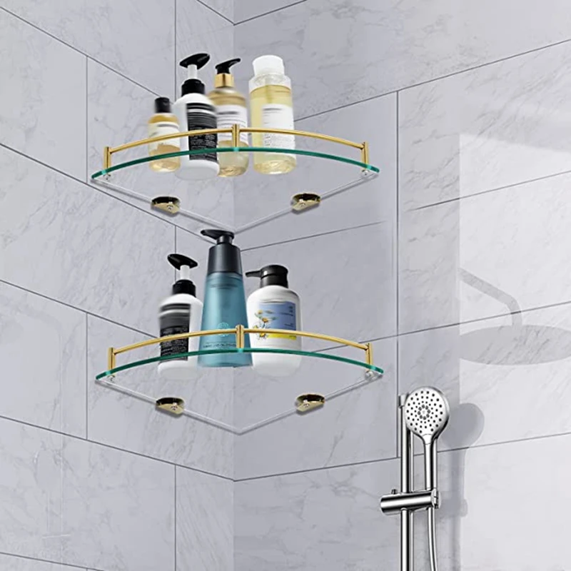 Bathroom Shelves, Bathroom Glass Corner Shelf Wall Mounted ,Tempered Glass Shelf For Storing Shower Gel/Soap