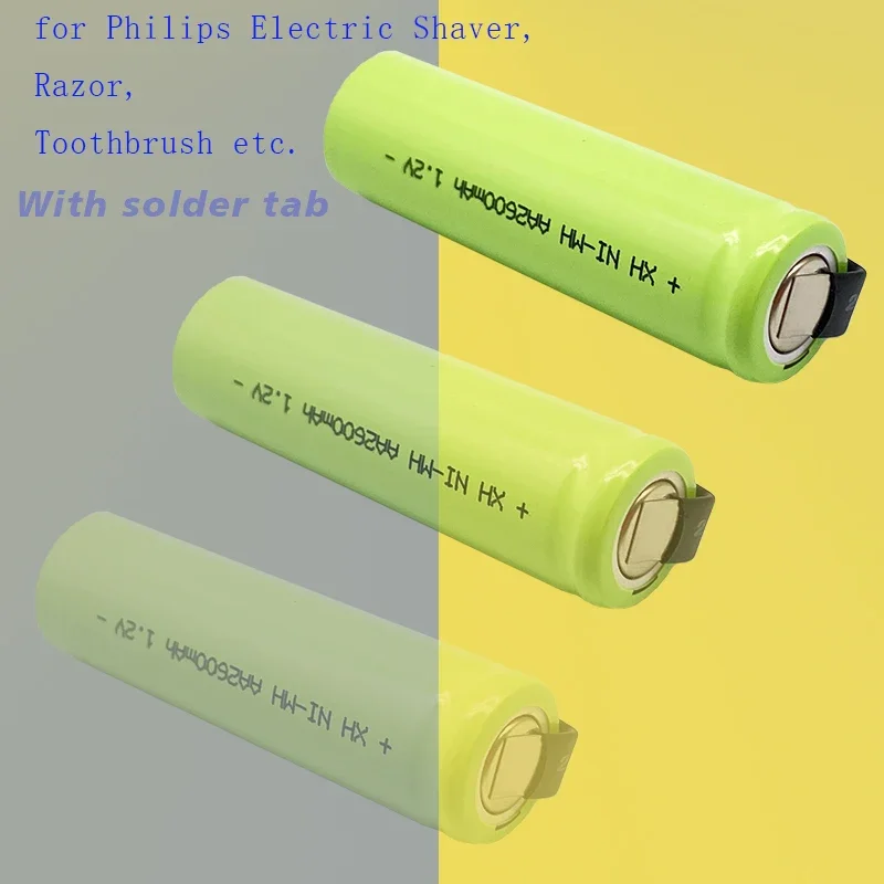 1.2V AA rechargeable battery, 2600mah, NI-MH battery, with solder pads, suitable for Philips electric shavers, razors, etc