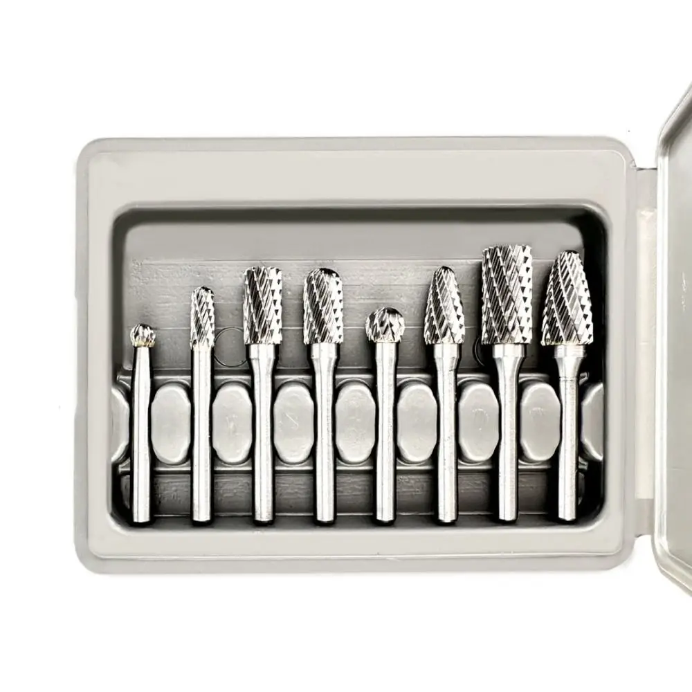 

8pcs/set 6mm Shank Rotary Cutter File Precision Efficient Double Cut Rotary Burr File Carbide High Hardness Rotary Burr Set