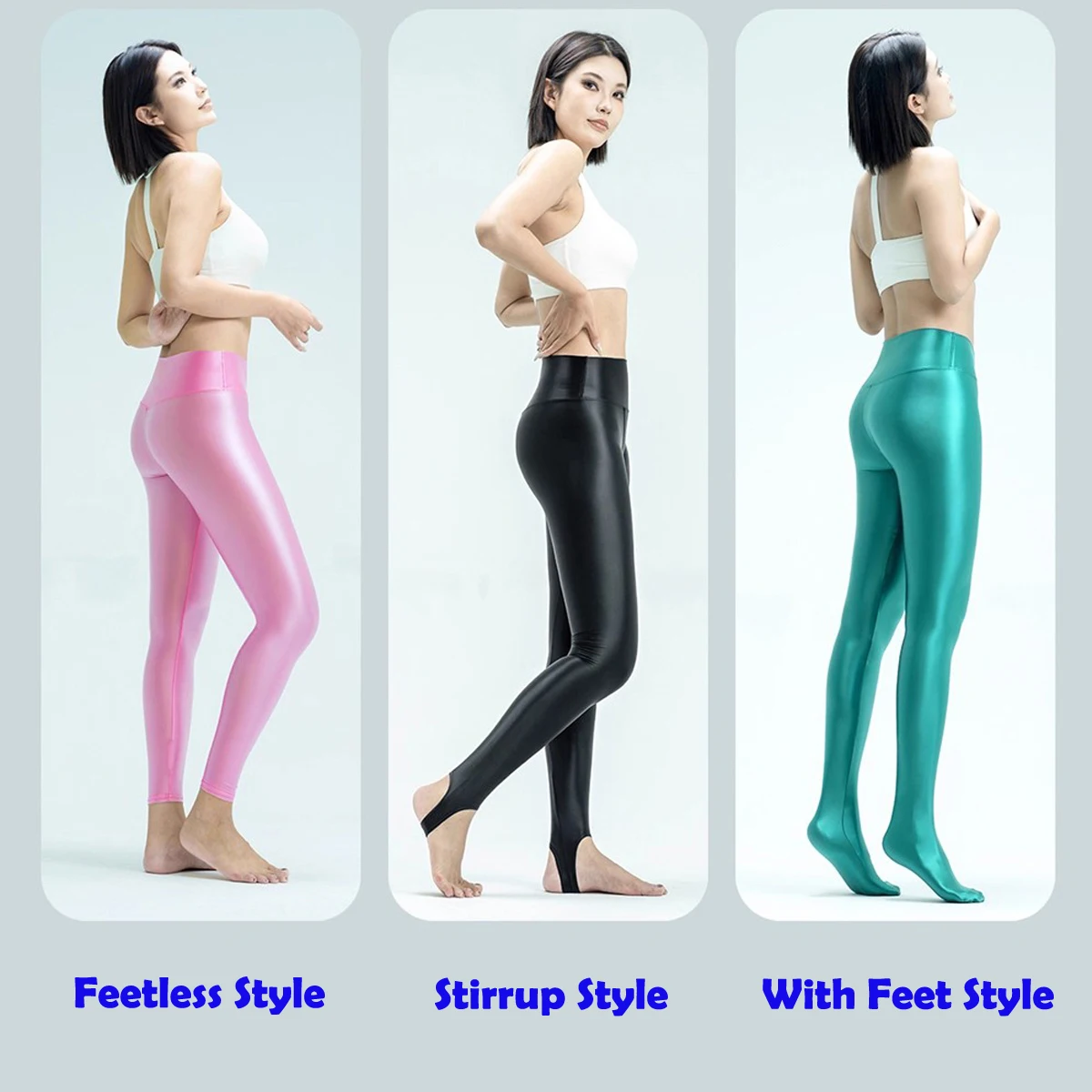 MJINM Glossy Satin Elastic Wide Waist Double-layered Small V-crotch Tight Comfort Leggings Shaping Cropped Pedal Pants Pantyhose