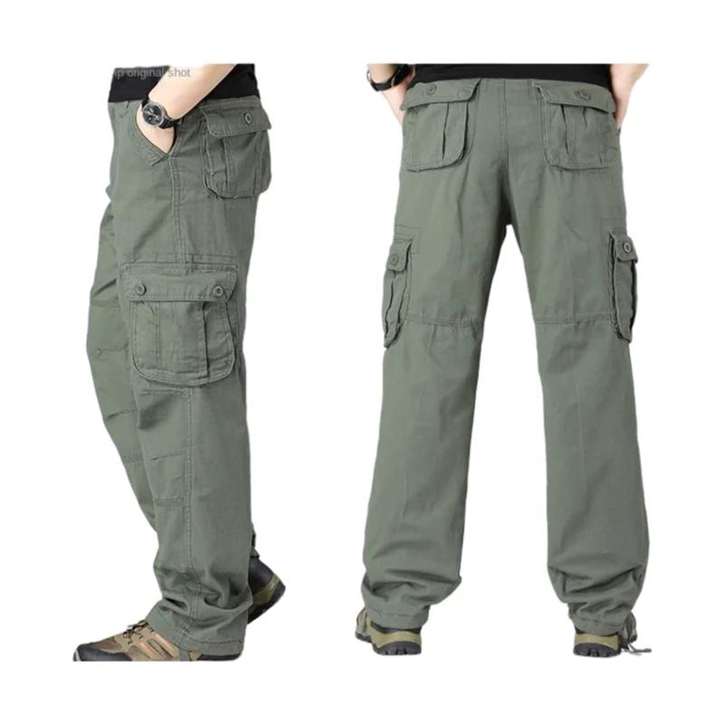 Pantalones de trabajo holgados con múltiples bolsillos para hombre, pantalones casuales de algodón duraderos y resistentes al desgaste, adecuados