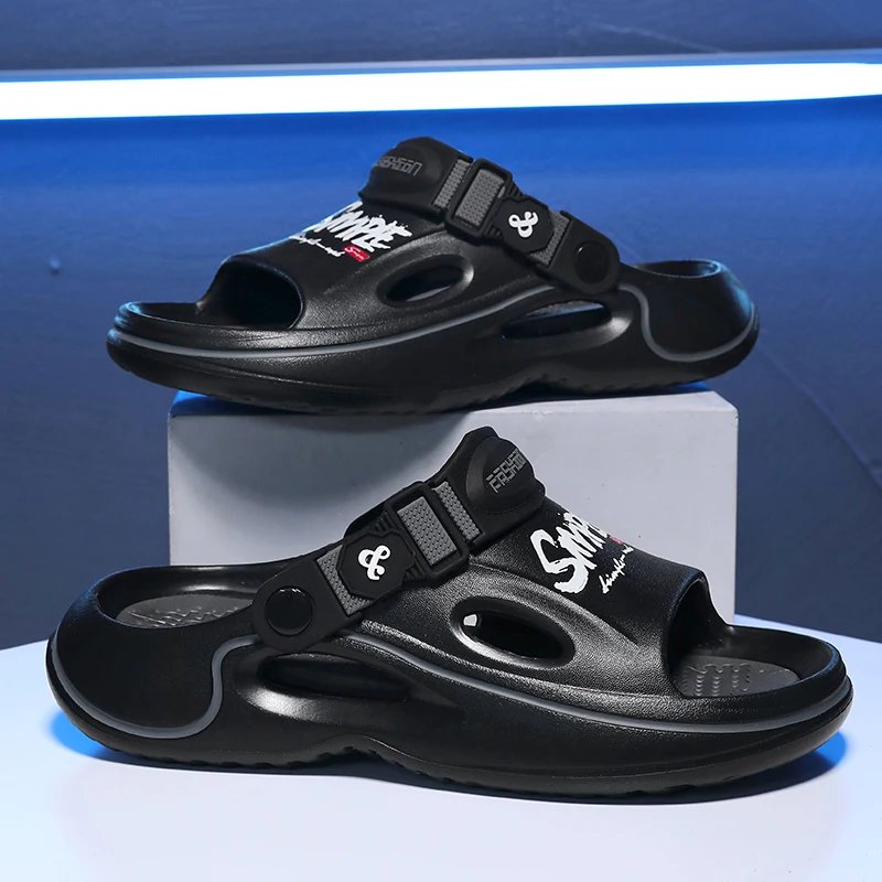New Men Summer Slippers Thick Sole Anti Slip Ultra Light Letter Sport Slippers Indoor Outdoor Sandals Beach Casual Shoes Comfort
