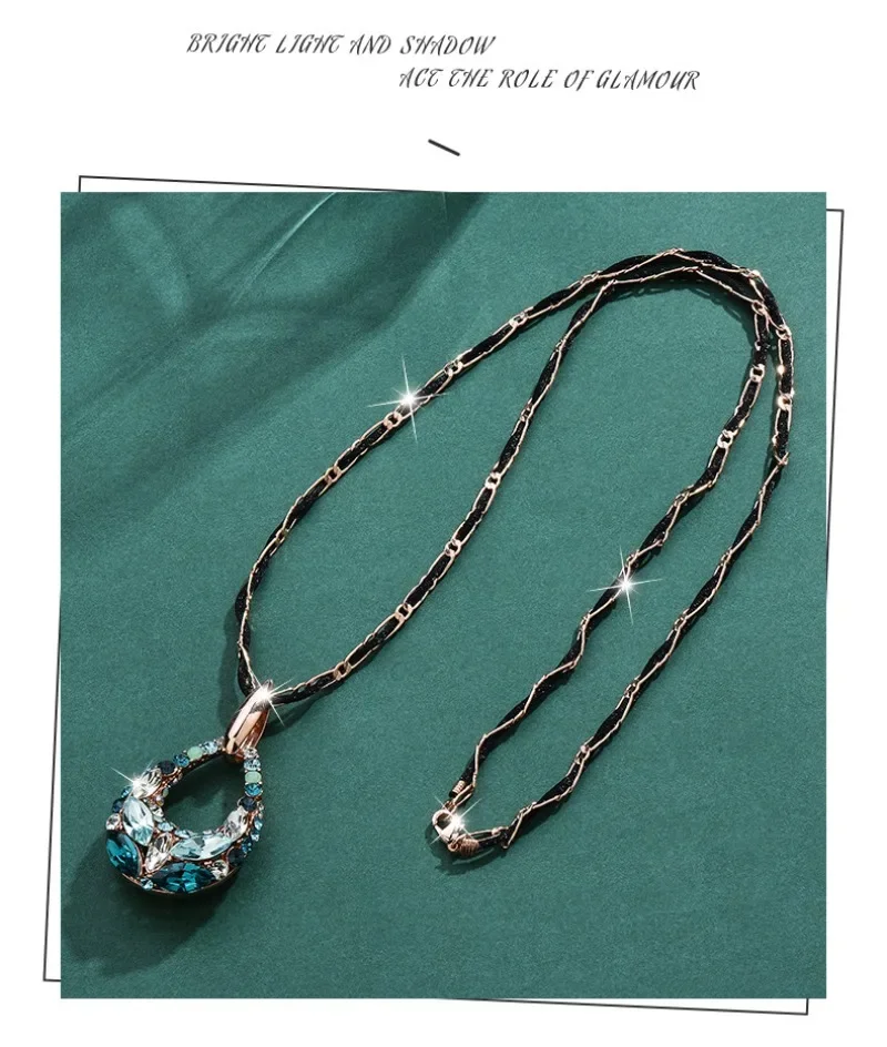 ウォータードロップクリスタルセーターチェーンロングネックレス、多用途、ハイエンドバロックネックレス