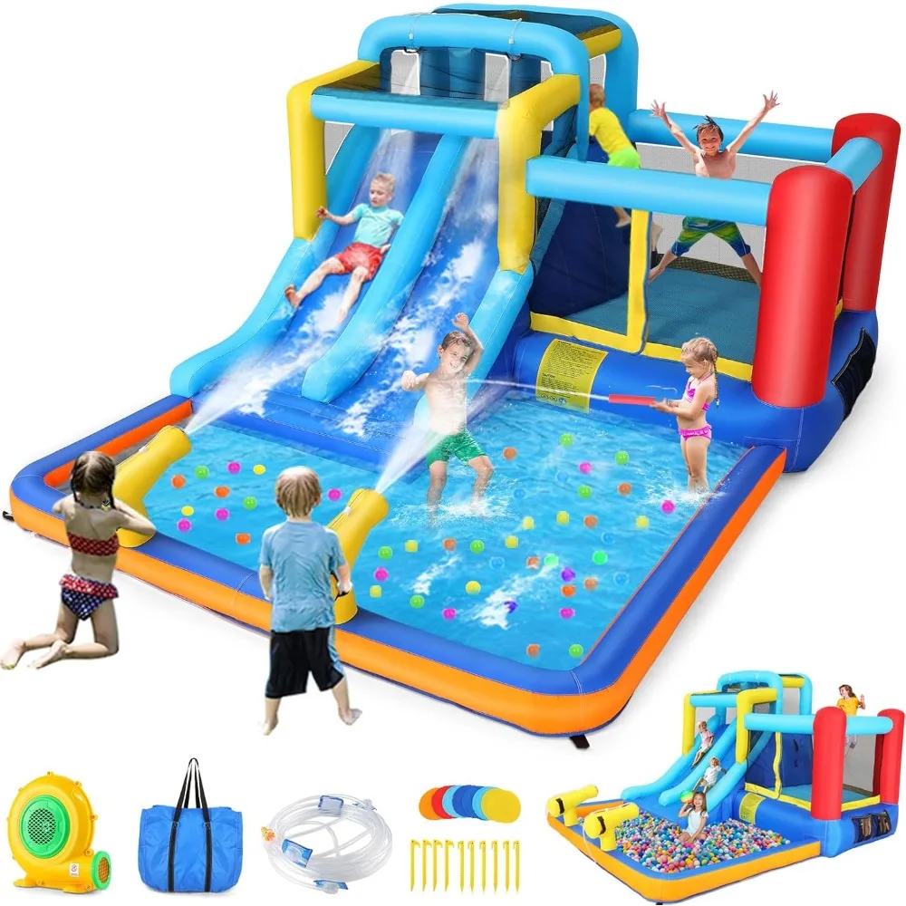 

Whubefy Bounce House with Double Water Slide for Kids 3-12 w/Blower, 12x10FT Jump and Slide Inflatable Water Park w/ 2 Slides