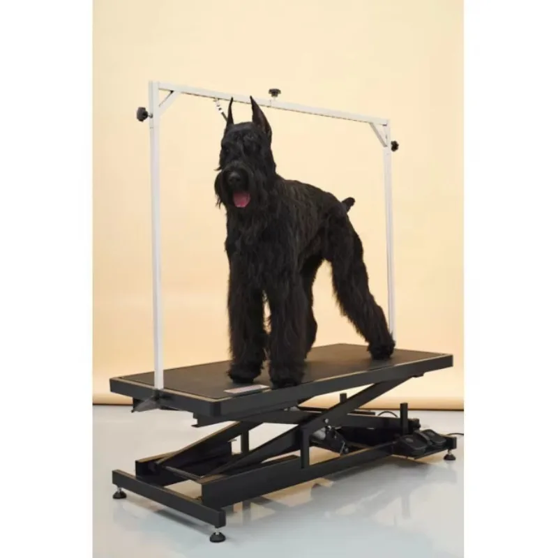 Tavolo elettrico per toelettatura cani pieghevole completamente nero regolabile in altezza per cani con varie dimensioni e protezione di sicurezza