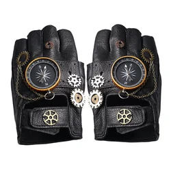 Steampunk Medieval Pirate PU Leather Fingerless Compass Gloves Men Women Cosplay Costumes Props Hip Hop Halloween Dress Up Party