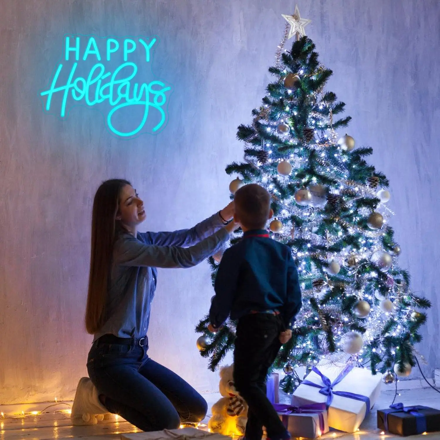 علامة نيون لعطلات سعيدة لديكور الحائط وأضواء العطلات وعلامات نيون LED لعيد الميلاد لعيد الميلاد وعيد الشكر ورأس السنة الجديدة #6