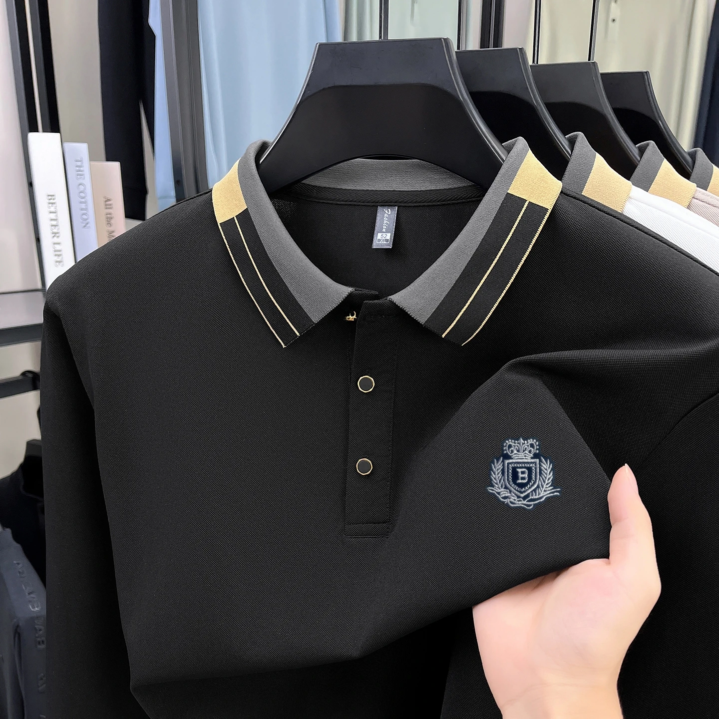 

Design Quality Men's Polo Shirt Lapel Wheat Ear Embroidery Long Sleeve Spring Autumn T-Shirt Fashion Versatile Simple Men's Wear