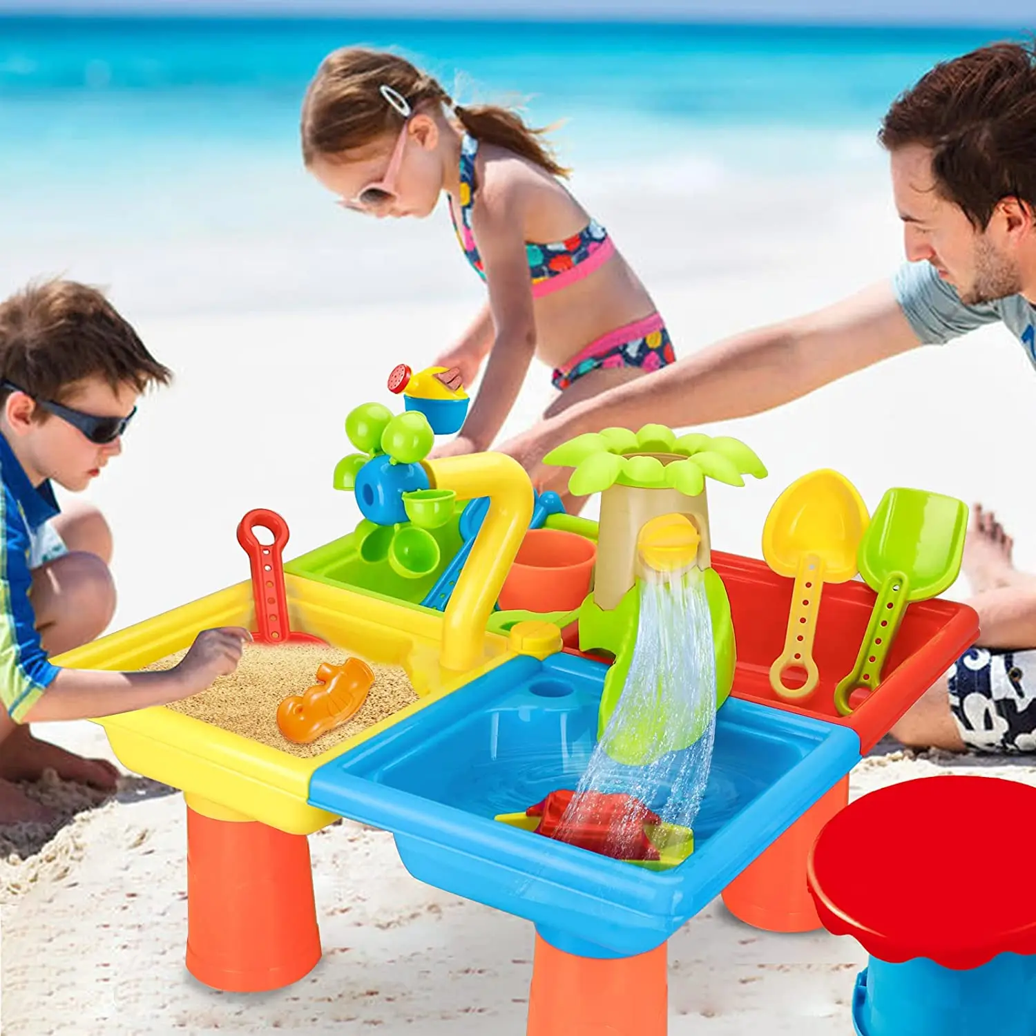 Beach Table Sand Play Toys Children Outdoor Games Baby Water Sand Dredging Tools Beach Table Play Sand Pool Set Toy for Kid Gift