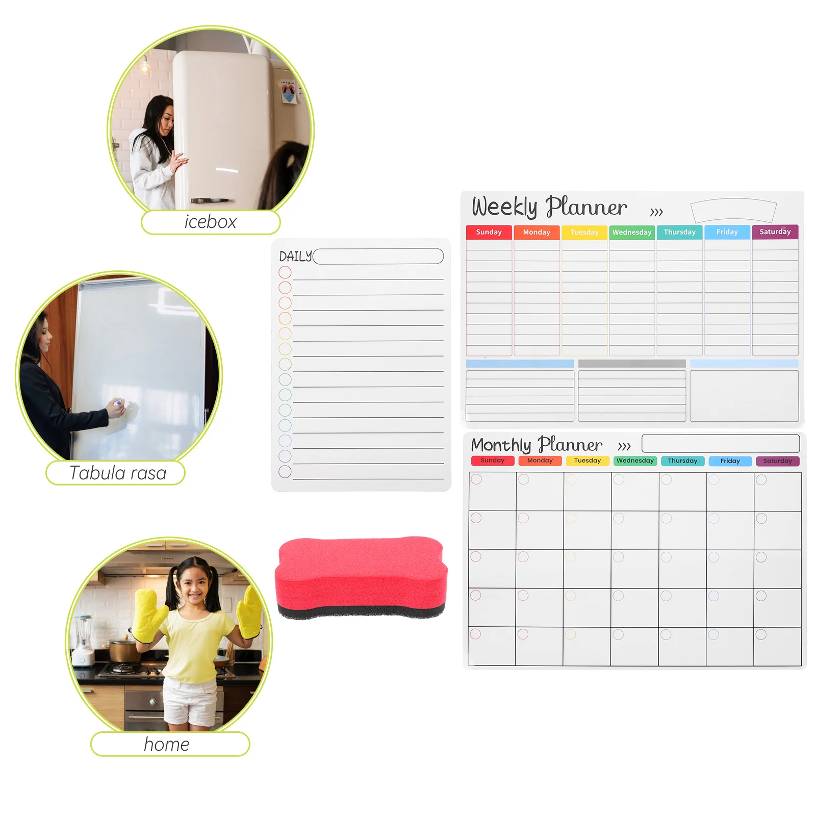 مجموعة واحدة من سبورة بيضاء مغناطيسية مخططة للحائط لسطح المكتب لوحة مسح جافة للثلاجة منظم جدول أسبوعي مخطط لوحة بيضاء #1