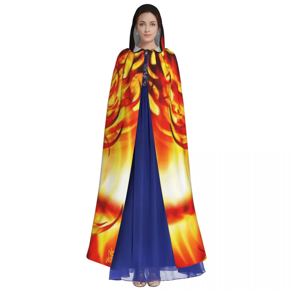 Capa longa com capuz Fire Phoenix, fantasia medieval de bruxa, capa cosplay, casaco de Halloween adulto unissex