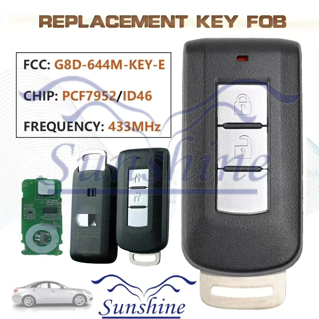 車のキーフォブ,三菱ランサーアウトランダーasx fcc G8D-644M-KEY-E pcf7952 id46,433mhz