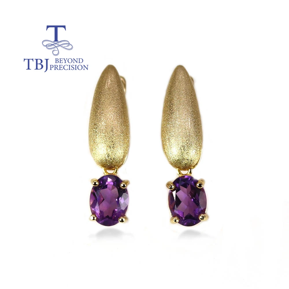 Ametista naturale africana ovale 6 * 8mm Orecchini ad anello Set di gioielli in argento sterling 925 gioielleria raffinata da donna