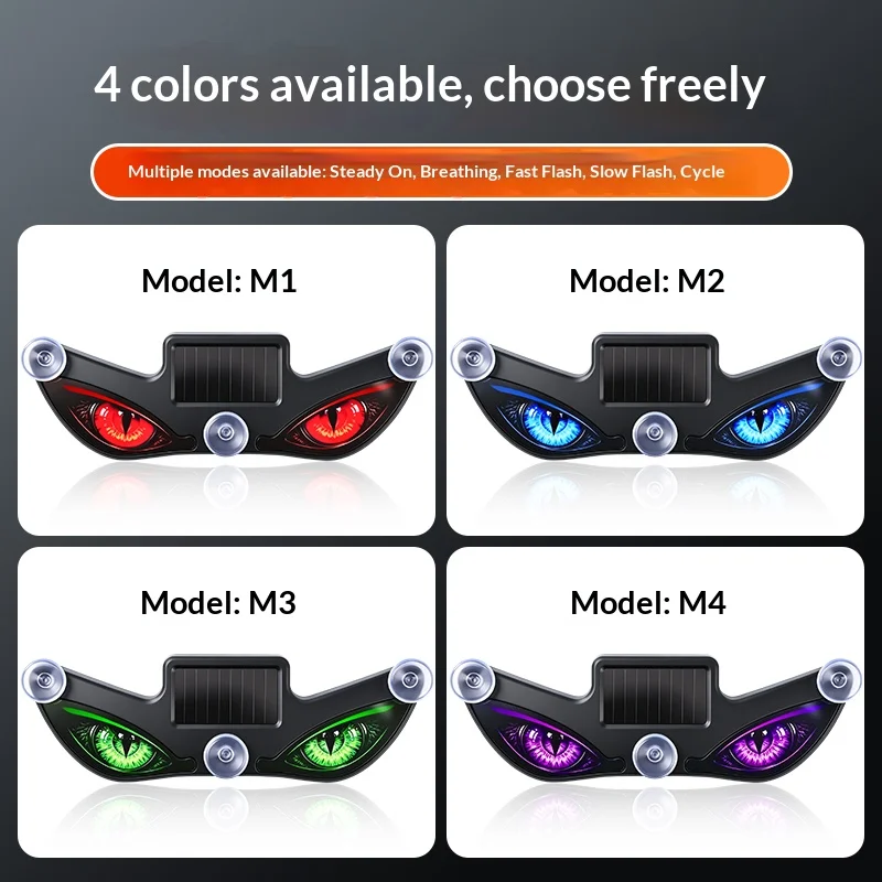Solar Powered Car Neon Light Wireless Cool DEMON EYE Led Ambient Light Suction Cup USB Rechargeable Atmosphere Breathing Lamp image 4