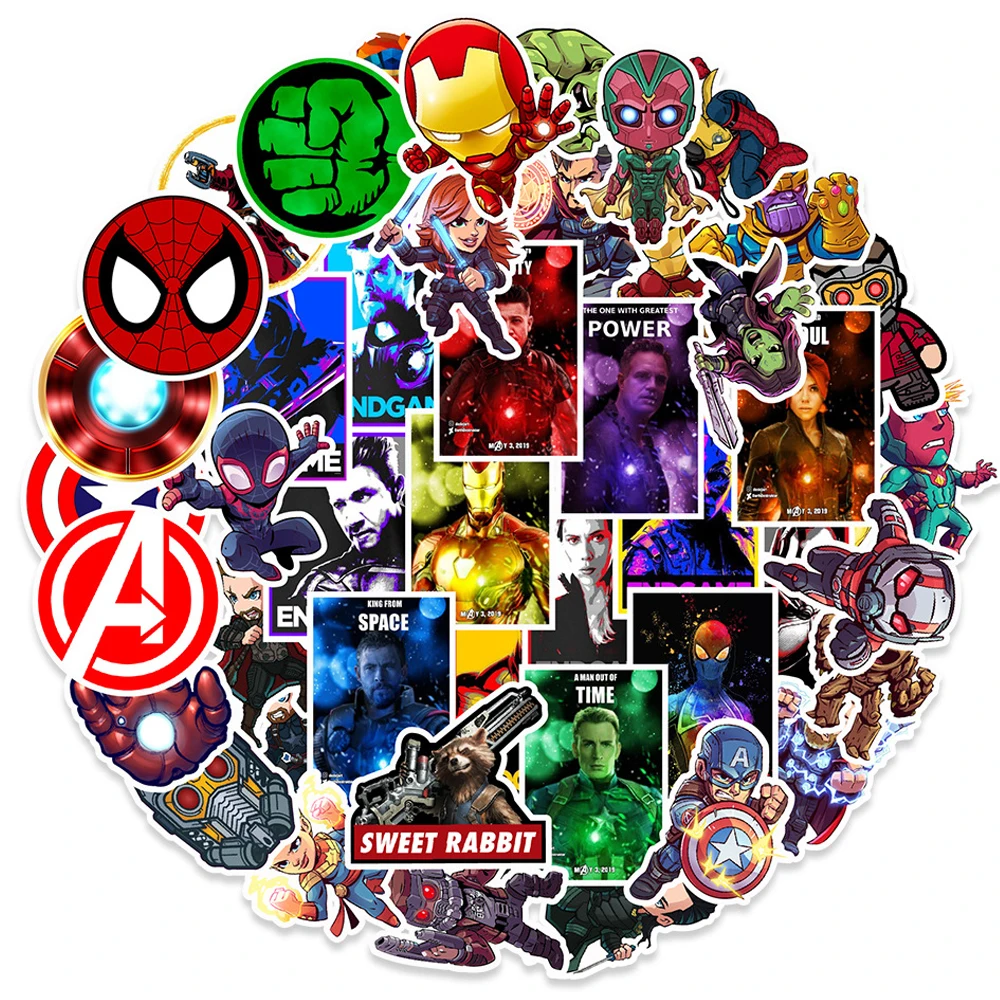 10/30/50/95pcs Disney The Avengers Iron Man Spiderman Superhero Stickers Anime DIY Skateboard Laptop Phone Car Cool Kids Sticke