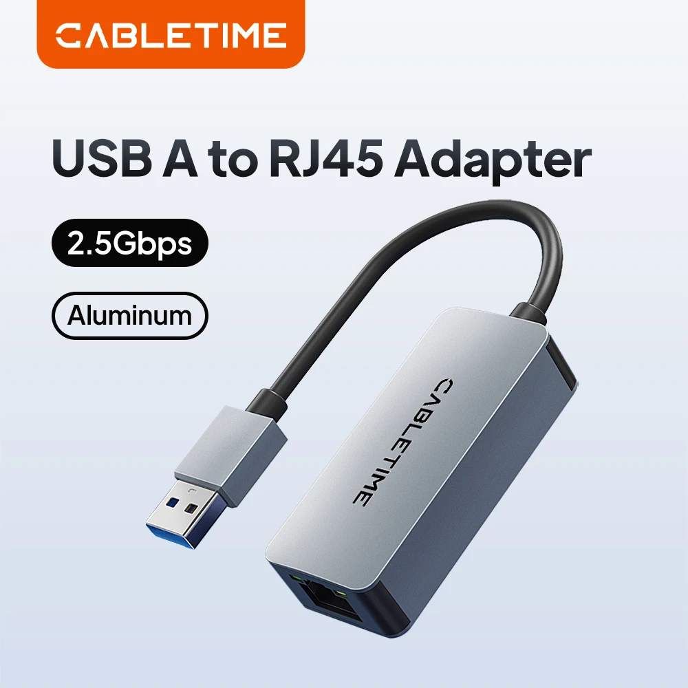 

CABLETIME USB Ethernet Adapter 2.5Gbps to LAN Network RJ45 Aluminum Gigabit USB A Ethernet for Dell MacBook Laptop