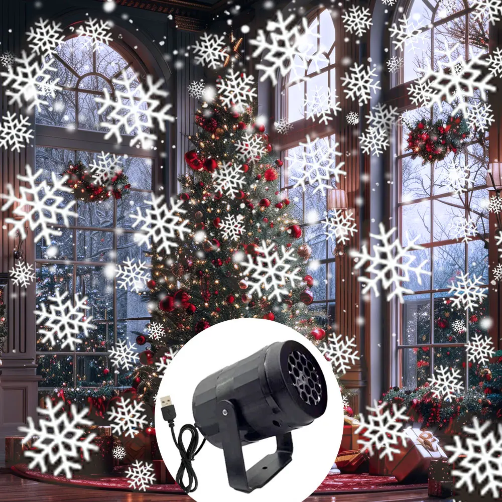 ديناميكية بيضاء ندفة الثلج ضوء الإسقاط USB بالطاقة الدورية جو احتفالي مصباح لغرفة النوم عيد الميلاد حفلة السنة الجديدة ديكور