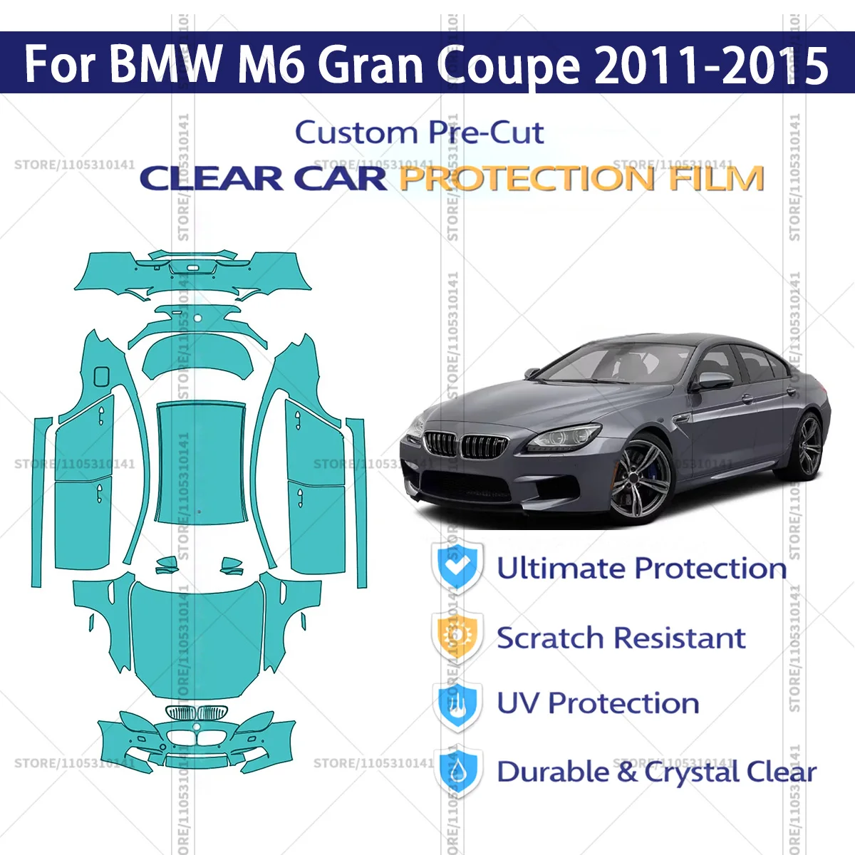 

Для BMW M6 Gran Coupe 2011-2015: Предварительно вырезанная прозрачная защитная пленка (PPF) для автомобиля, профессиональная автомобильная пленка PPF для полной оклейки кузова