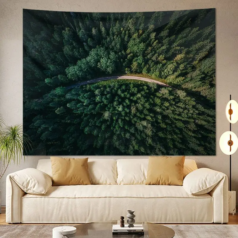 VIKAMA Misty Forest Flying Bird Landscape Tapestry, HD Wear-Resistant Background Cloth for Tranquil Living Room Decor